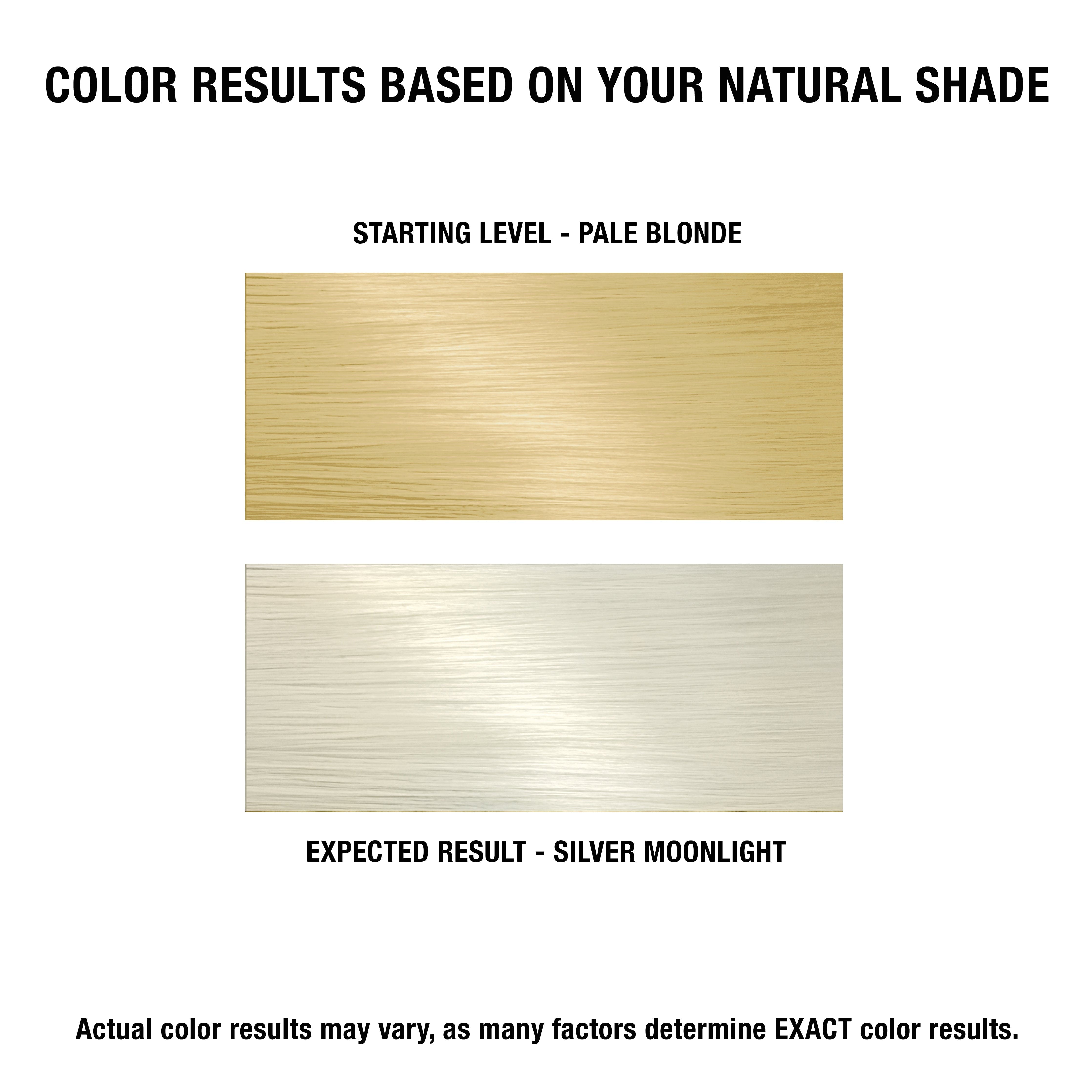 Starting level is a pale blonde, the expected results is a silver, cool blonde. 